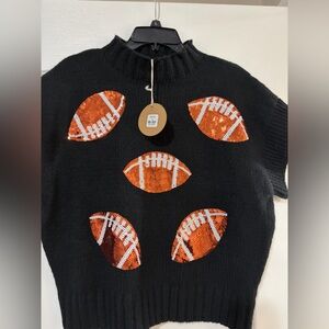 Black Football Patterned Women's Sweater